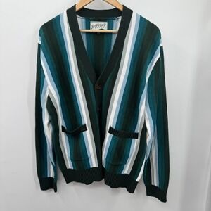 Bogey Boys Sweater Mens L Striped Golf Cardigan Knit Pockets Pullover Macklemore